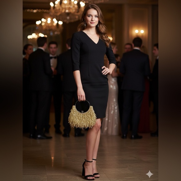 Elegant Gold Beaded & Sequin Evening Bag – Glamorous Ring Handle Purse - Picture 7 of 8